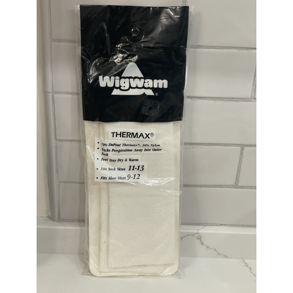 Vintage Wigwam Thermax Inner Socks Size 11-13 White Wicking Dupont USA New